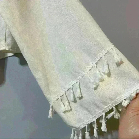 Women’s Linen Cropped Long Sleeve OFF SHOULDER Macrame size LARGE WHITE Beach - Picture 3 of 9